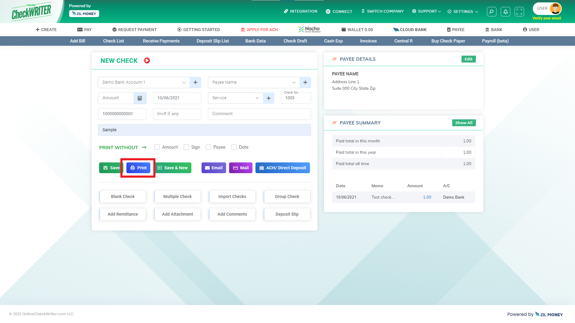 How to Print My First Check?